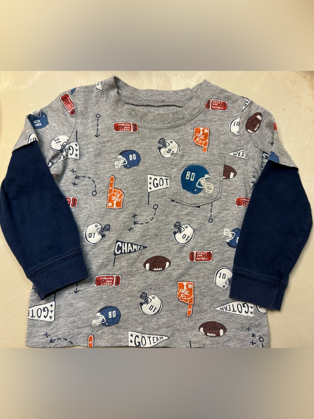 Carter's Kids Cute Gray Long-Sleeve Tee with Football Graphics. Sz 18 months.